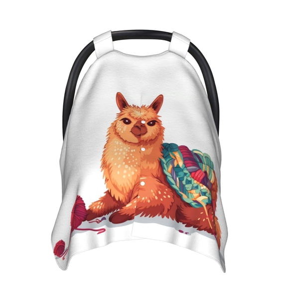 Car Seat Cover Baby - Cozy Knitting Llama Breathable Infant Car Seat Cover for Baby Carseat, Lightweight Comfort Baby Essentials Must Haves Newborn Stuff for Girl Boy