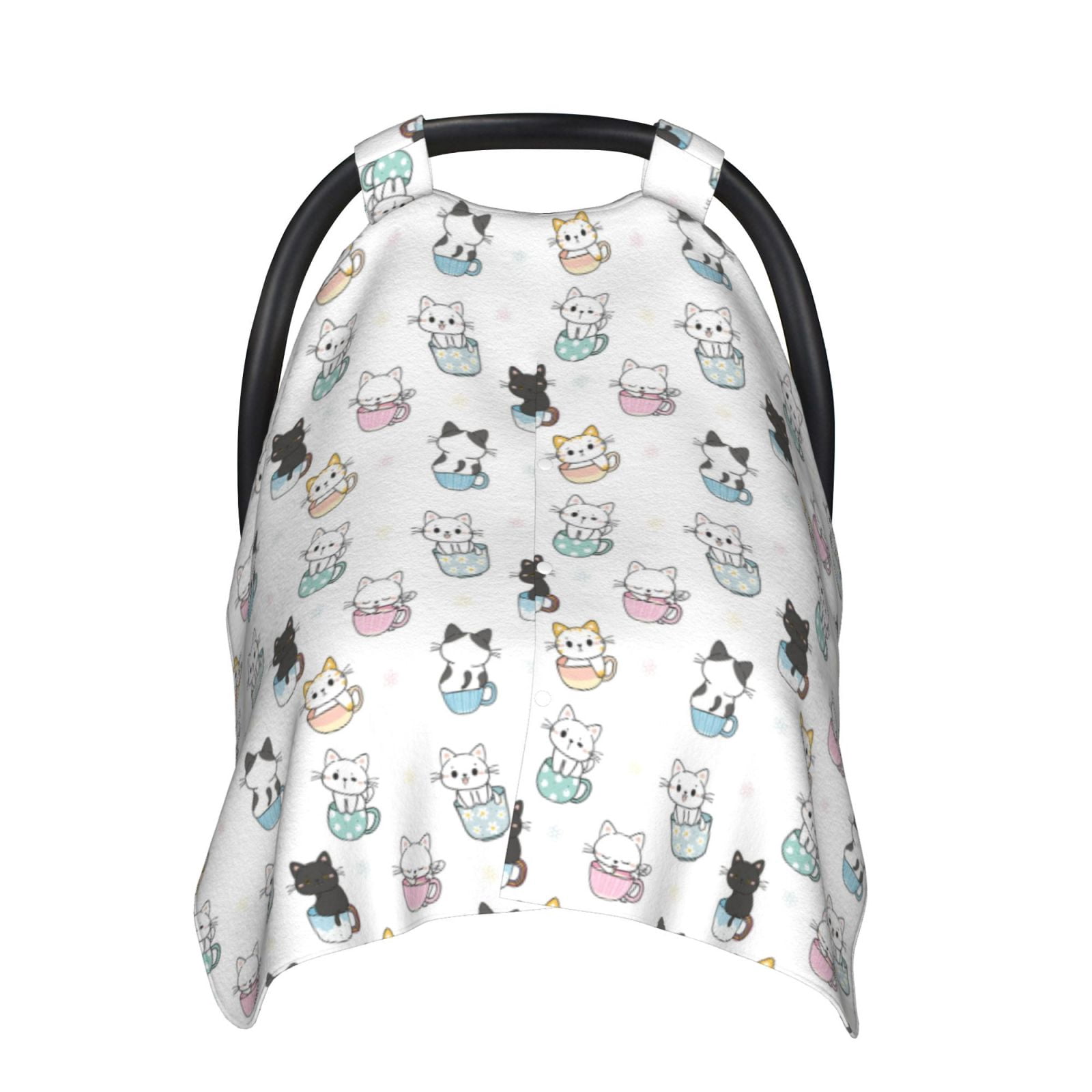Car Seat Cover Baby - Cute Cartoon Hand Drawn Cat Breathable Infant Car Seat Cover for Baby Carseat, Lightweight Comfort Baby Essentials Must Haves Newborn Stuff for Girl Boy