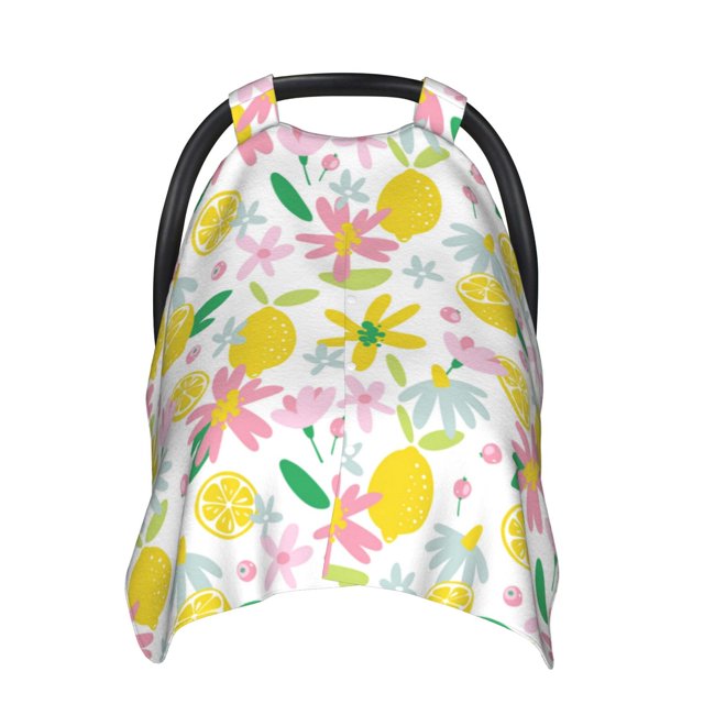 Car Seat Cover Baby, Cute Lemon Pink Flowers Baby Car Seat Cover for