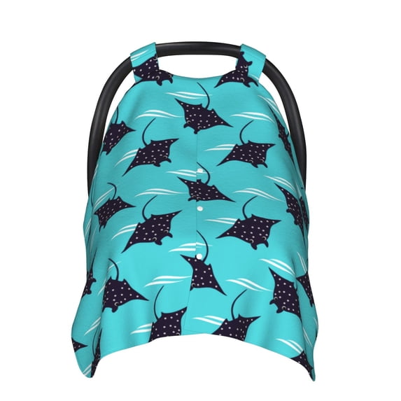 Car Seat Cover Baby, Cute black Stingray blue funny Baby Car Seat Cover for Baby Boys Girls Newborn , Infant Car Seat Canopy Cover Nursing Breastfeeding Cover Warm Blanket