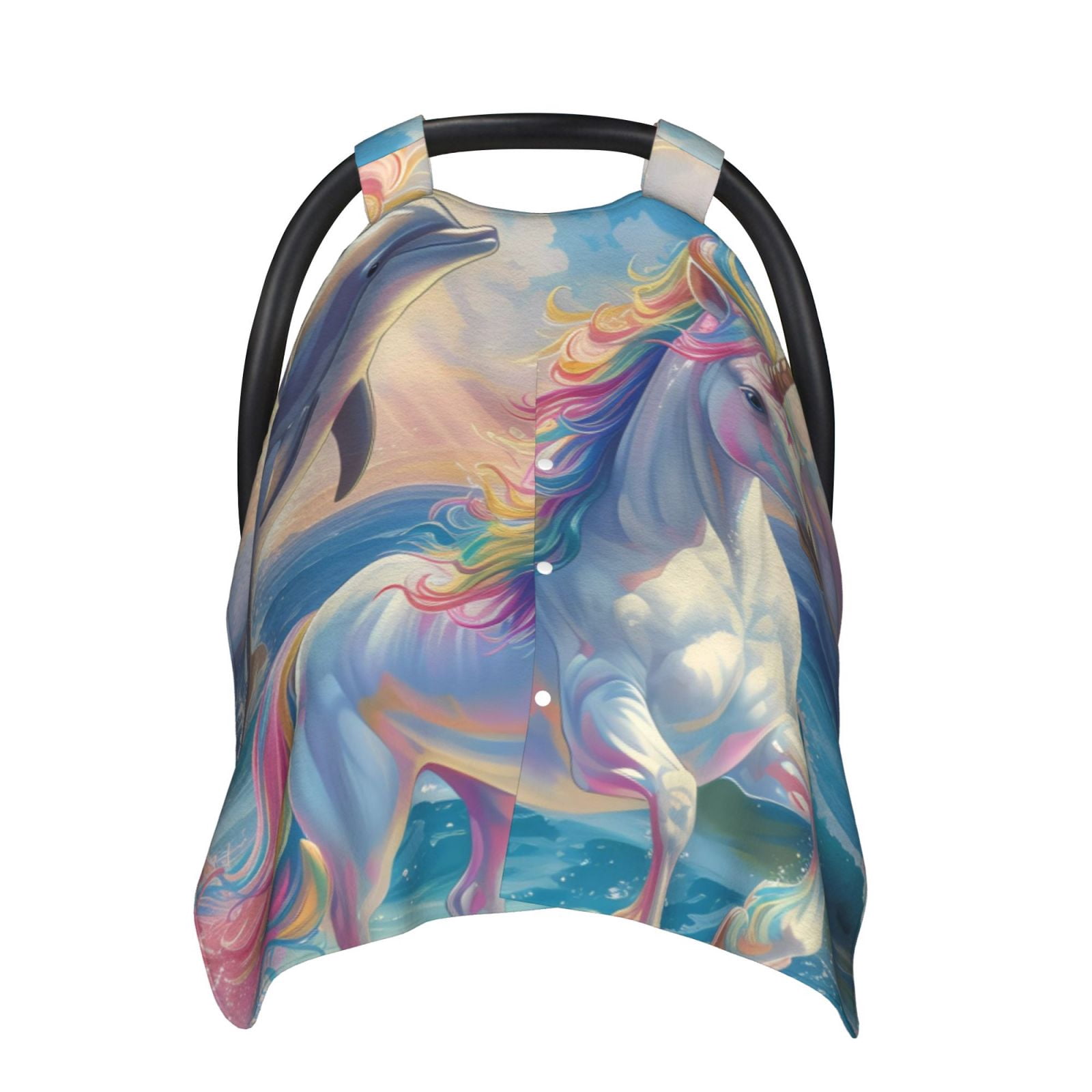 Car Seat Cover Baby - Dolphin Rainbow Horse Breathable Infant Car Seat Cover for Baby Carseat, Lightweight Comfort Baby Essentials Must Haves Newborn Stuff for Girl Boy