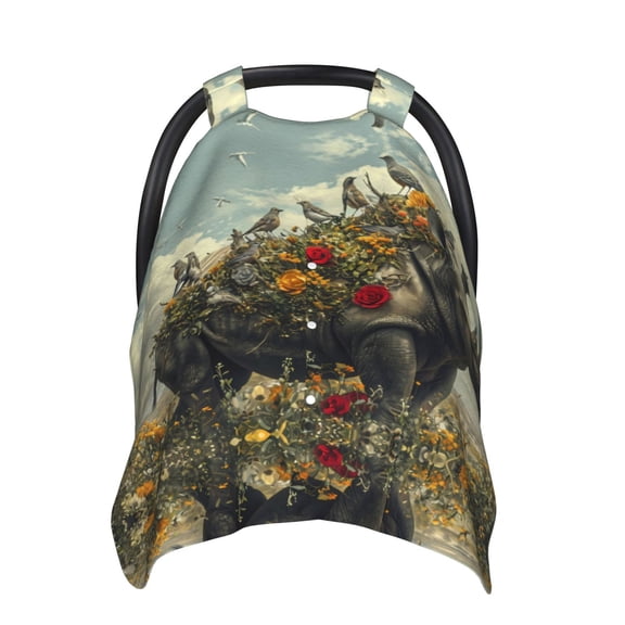 Car Seat Cover Baby - Floral Rhino With Birds Breathable Infant Car Seat Cover for Baby Carseat, Lightweight Comfort Baby Essentials Must Haves Newborn Stuff for Girl Boy