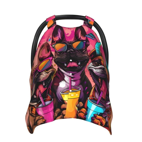 Car Seat Cover Baby, French Bulldog Cool No.104 Baby Car Seat Cover for Baby Boys Girls Newborn , Infant Car Seat Canopy Cover Nursing Breastfeeding Cover Warm Blanket