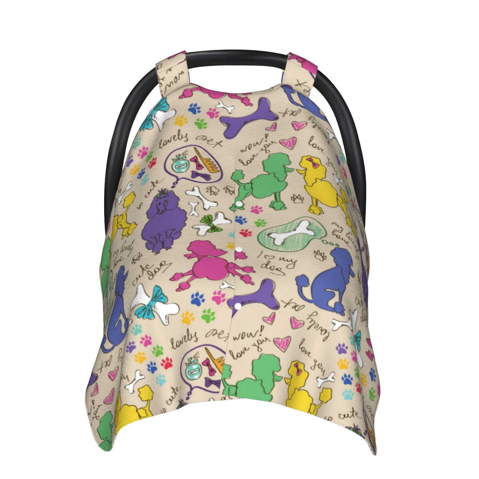 Car Seat Cover Baby - Funny Cute Poodle Dog Multi Color Breathable Infant Car Seat Cover for Baby Carseat, Lightweight Comfort Baby Essentials Must Haves Newborn Stuff for Girl Boy