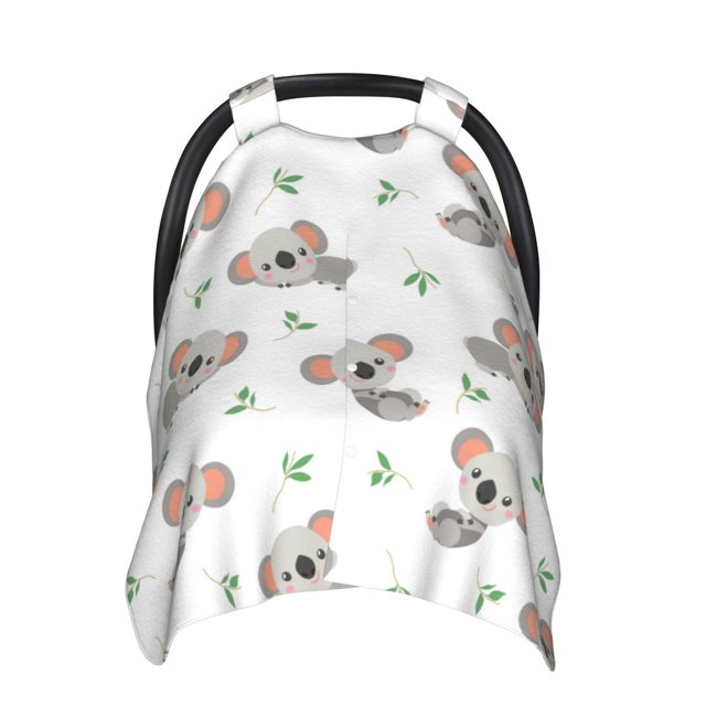 Car Seat Cover Baby, Gray White Koala Print Baby Car Seat Cover for