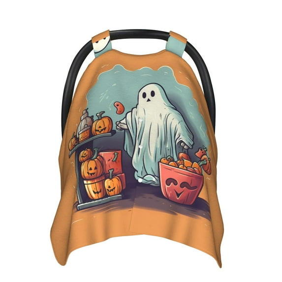 Car Seat Cover Baby - Halloween Ghost Pumpkins Breathable Infant Car Seat Cover for Baby Carseat, Lightweight Comfort Baby Essentials Must Haves Newborn Stuff for Girl Boy