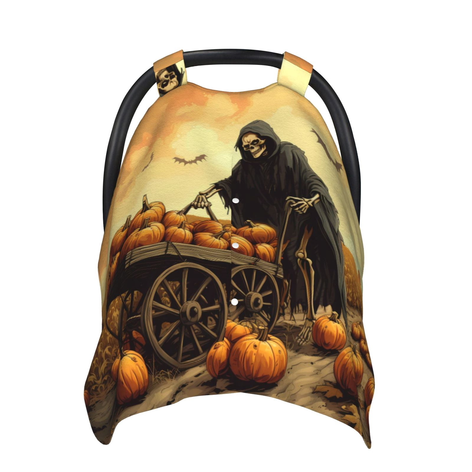 Car Seat Cover Baby - Halloween Rice Field Pumpkin Skull Breathable Infant Car Seat Cover for Baby Carseat, Lightweight Comfort Baby Essentials Must Haves Newborn Stuff for Girl Boy