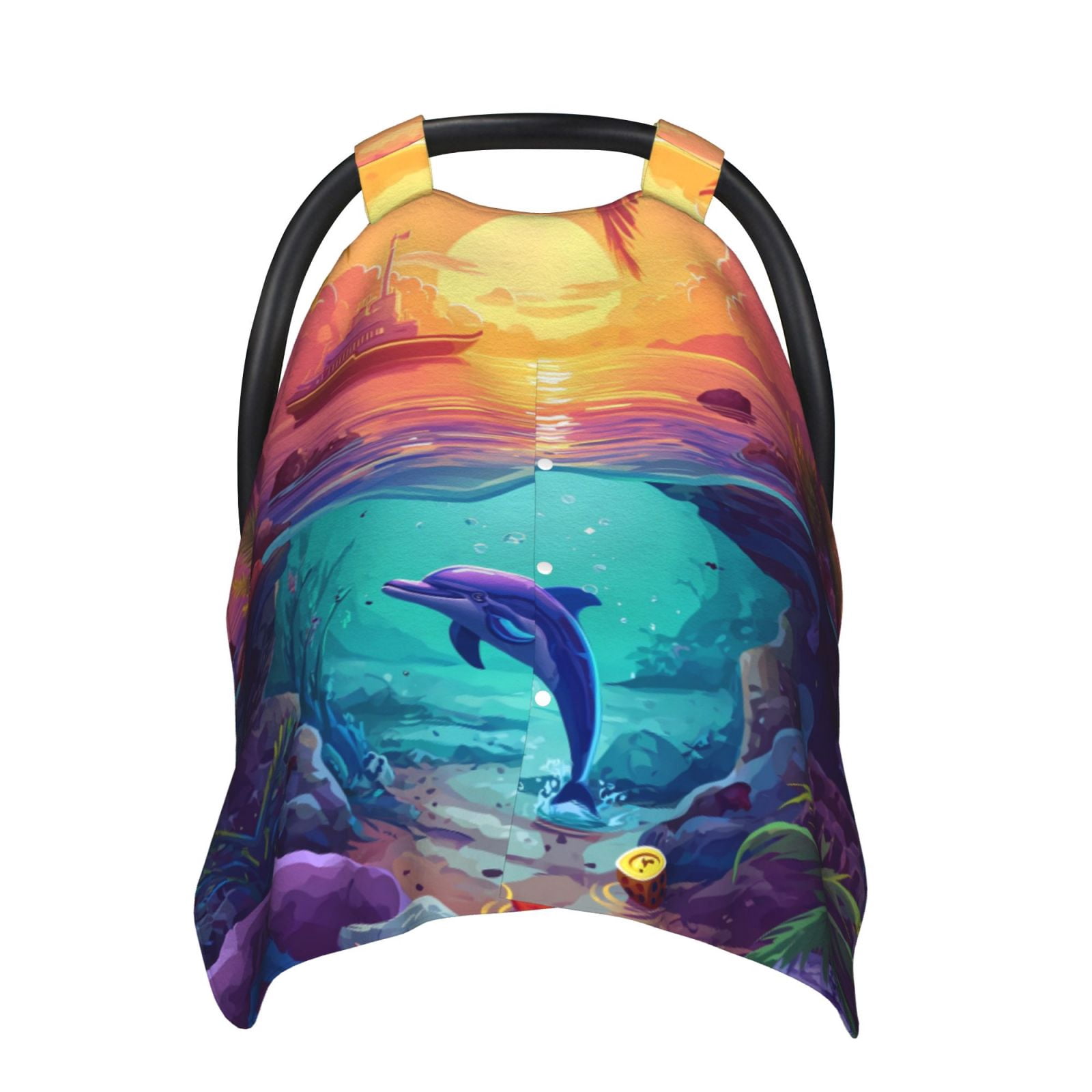 Car Seat Cover Baby - Hawaiian Island Dolphin Breathable Infant Car Seat Cover for Baby Carseat, Lightweight Comfort Baby Essentials Must Haves Newborn Stuff for Girl Boy