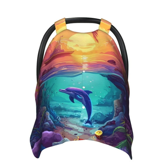 Car Seat Cover Baby - Hawaiian Island Dolphin Breathable Infant Car Seat Cover for Baby Carseat, Lightweight Comfort Baby Essentials Must Haves Newborn Stuff for Girl Boy