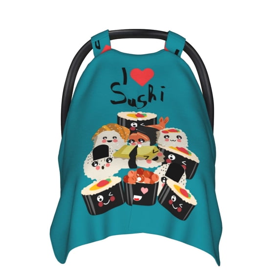 Car Seat Cover Baby - I Love Sushi Breathable Infant Car Seat Cover for Baby Carseat, Lightweight Comfort Baby Essentials Must Haves Newborn Stuff for Girl Boy