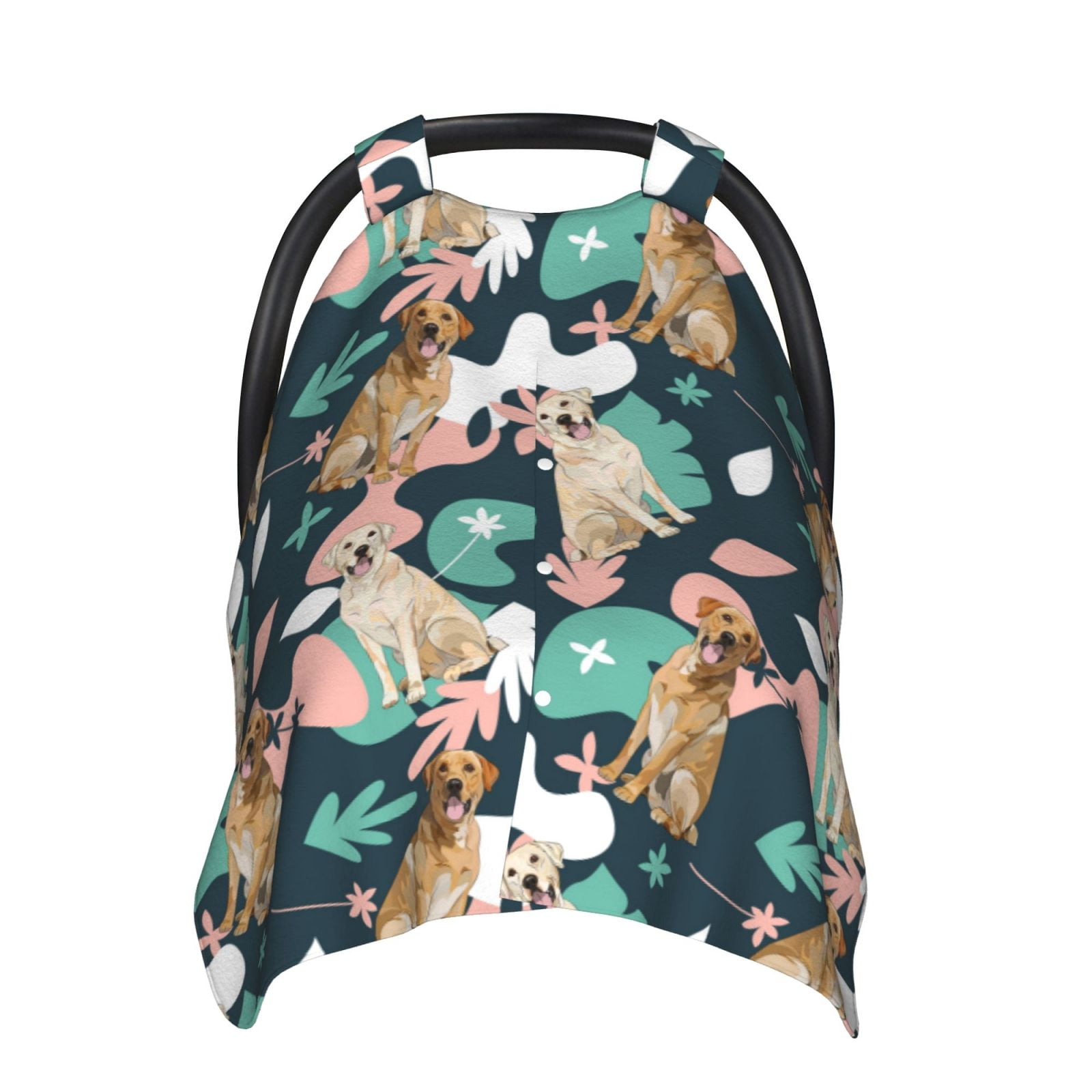 Car Seat Cover Baby - Labrador Retriever Dog Green Pink Breathable Infant Car Seat Cover for Baby Carseat, Lightweight Comfort Baby Essentials Must Haves Newborn Stuff for Girl Boy