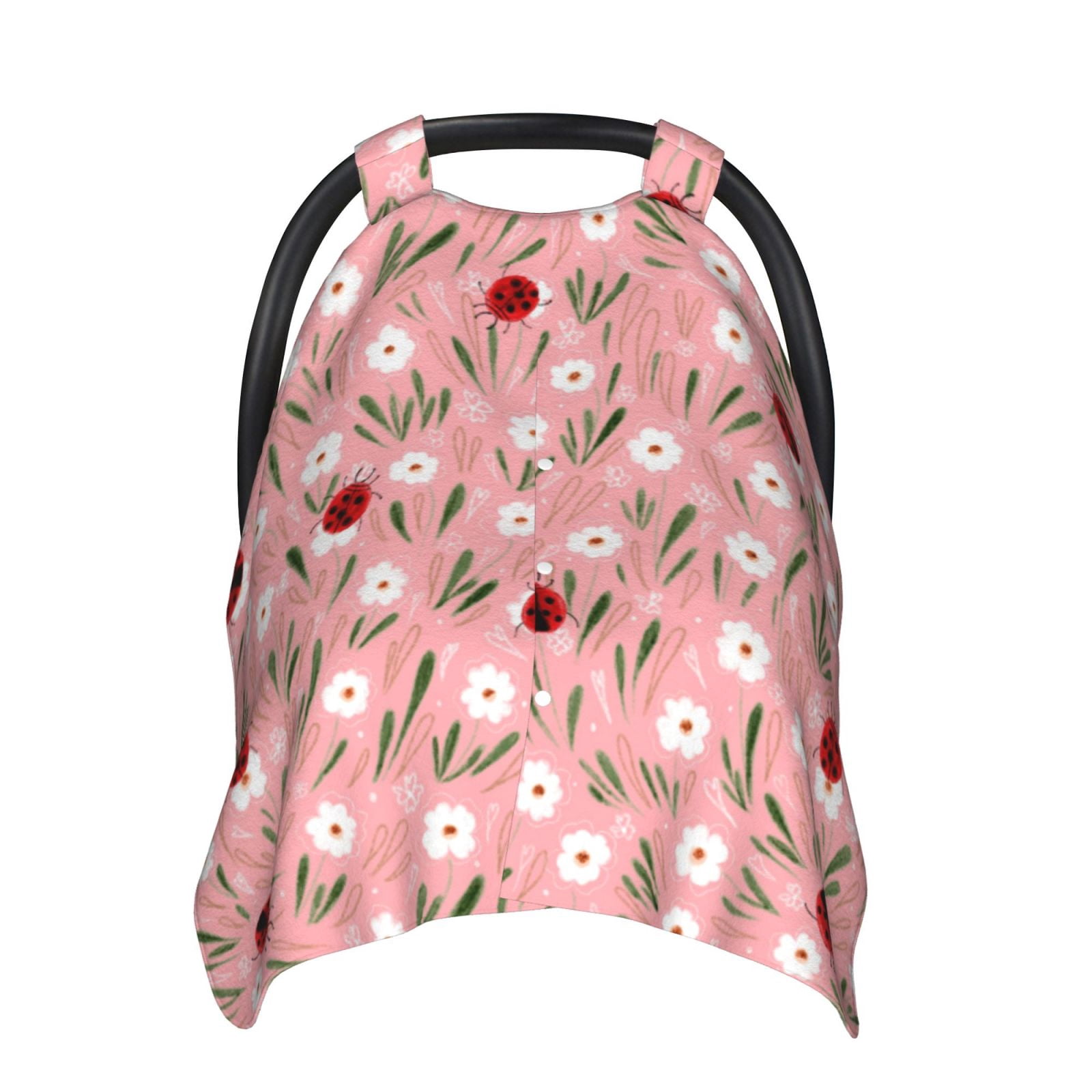 Car Seat Cover Baby - Ladybug And Flowers Breathable Infant Car Seat Cover for Baby Carseat, Lightweight Comfort Baby Essentials Must Haves Newborn Stuff for Girl Boy