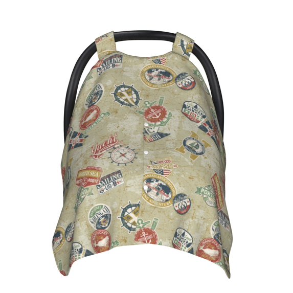 Car Seat Cover Baby - Marine Sailing Badges Breathable Infant Car Seat Cover for Baby Carseat, Lightweight Comfort Baby Essentials Must Haves Newborn Stuff for Girl Boy