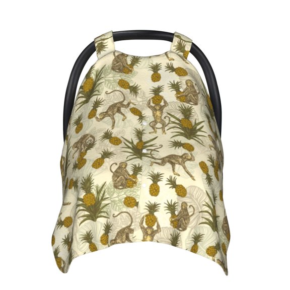 Car Seat Cover Baby - Monkeys and Pinealpples Breathable Infant Car Seat Cover for Baby Carseat, Lightweight Comfort Baby Essentials Must Haves Newborn Stuff for Girl Boy
