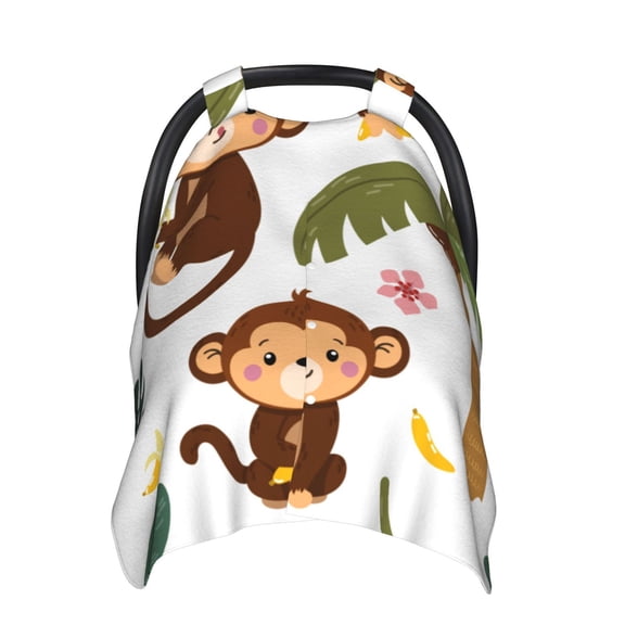 Car Seat Cover Baby - Monkeys Swinging from Palms Breathable Infant Car Seat Cover for Baby Carseat, Lightweight Comfort Baby Essentials Must Haves Newborn Stuff for Girl Boy