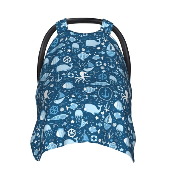 Car Seat Cover Baby, Octopus And Whale Baby Car Seat Cover for Baby Boys Girls Newborn , Infant Car Seat Canopy Cover Nursing Breastfeeding Cover Warm Blanket