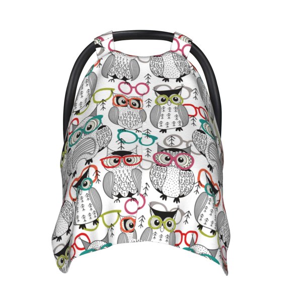 Car Seat Cover Baby - Owl with Glasses Breathable Infant Car Seat Cover for Baby Carseat, Lightweight Comfort Baby Essentials Must Haves Newborn Stuff for Girl Boy