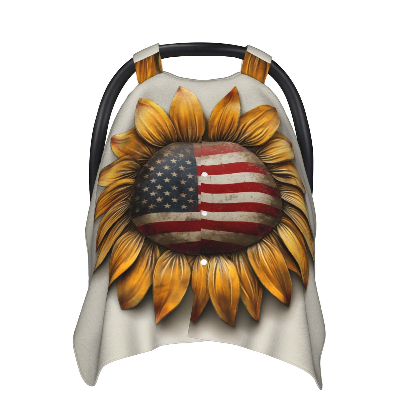 Car Seat Cover Baby - Patriotic Sunflower Flag Breathable Infant Car Seat Cover for Baby Carseat, Lightweight Comfort Baby Essentials Must Haves Newborn Stuff for Girl Boy