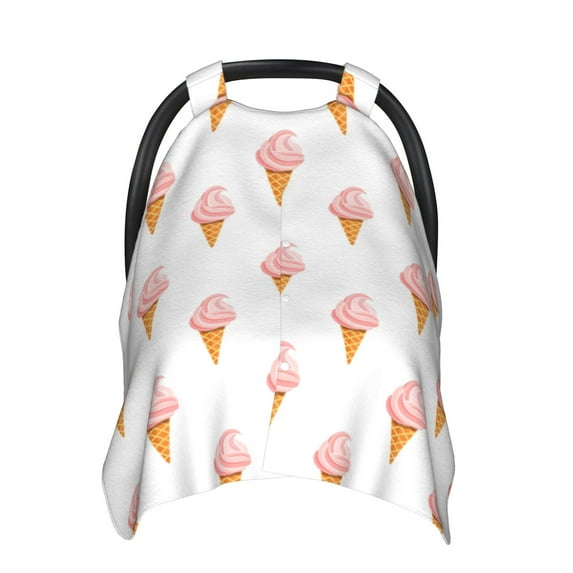 Car Seat Cover Baby - Pink Ice Cream Print Breathable Infant Car Seat Cover for Baby Carseat, Lightweight Comfort Baby Essentials Must Haves Newborn Stuff for Girl Boy