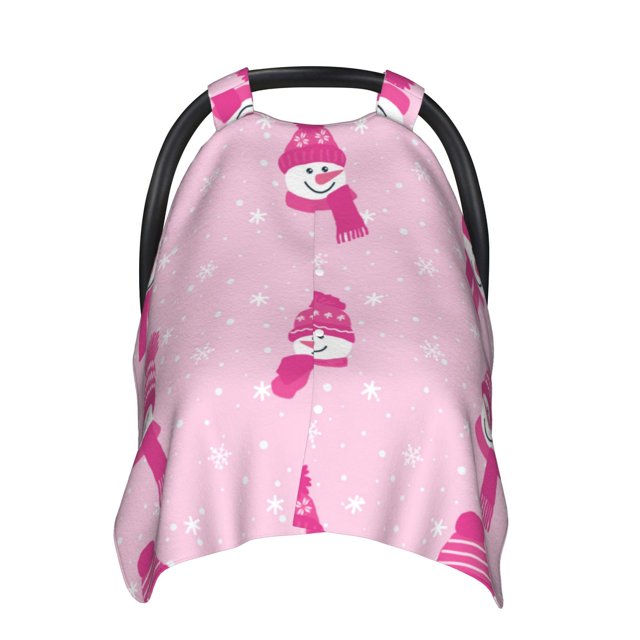 Car Seat Cover Baby, Pink Scarf Snowman Baby Car Seat Cover for Baby