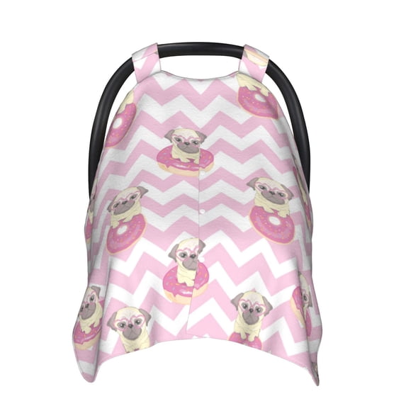 Car Seat Cover Baby - Pug And Donut Breathable Infant Car Seat Cover for Baby Carseat, Lightweight Comfort Baby Essentials Must Haves Newborn Stuff for Girl Boy