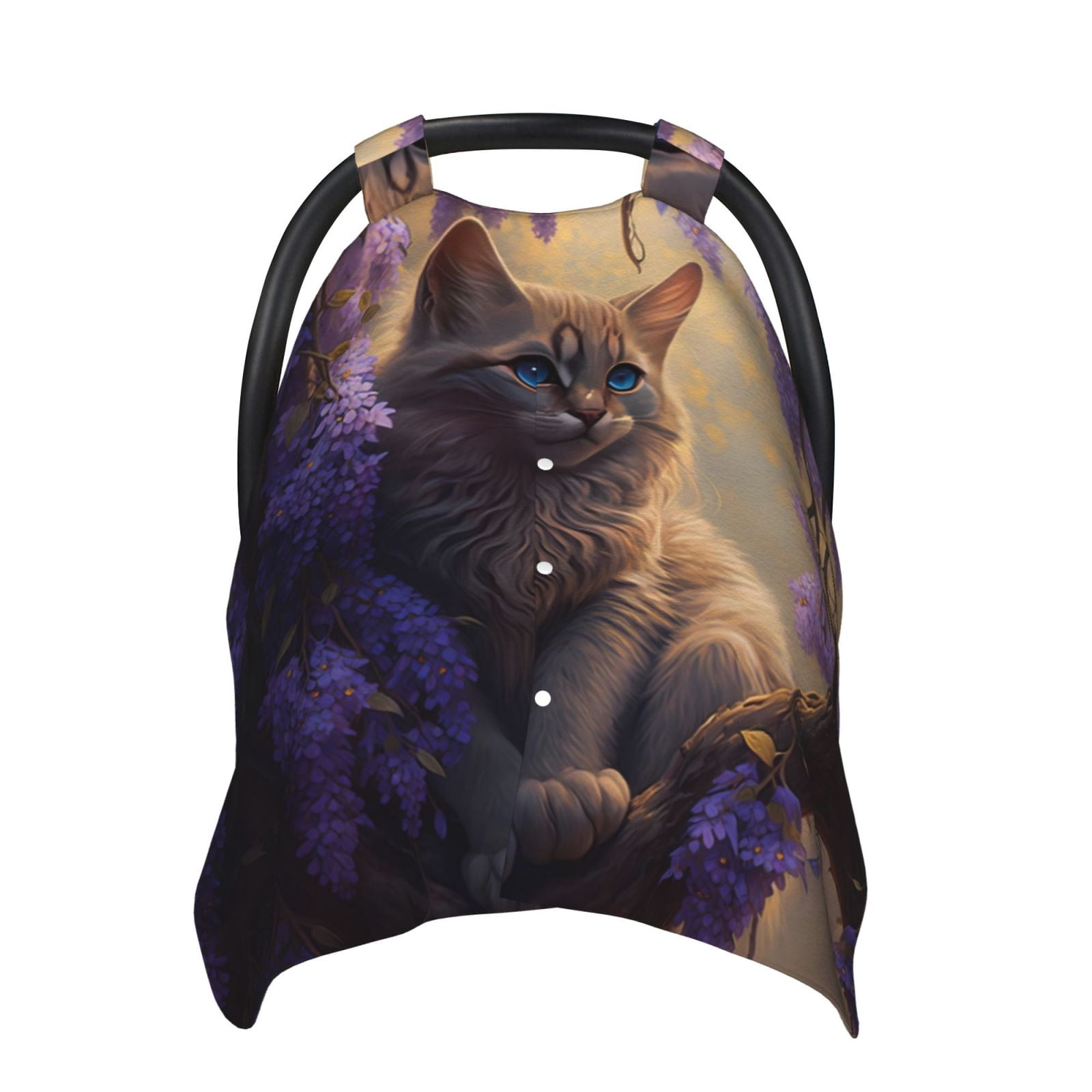 Car Seat Cover Baby - Purple Flower Lazy Cat Breathable Infant Car Seat Cover for Baby Carseat, Lightweight Comfort Baby Essentials Must Haves Newborn Stuff for Girl Boy