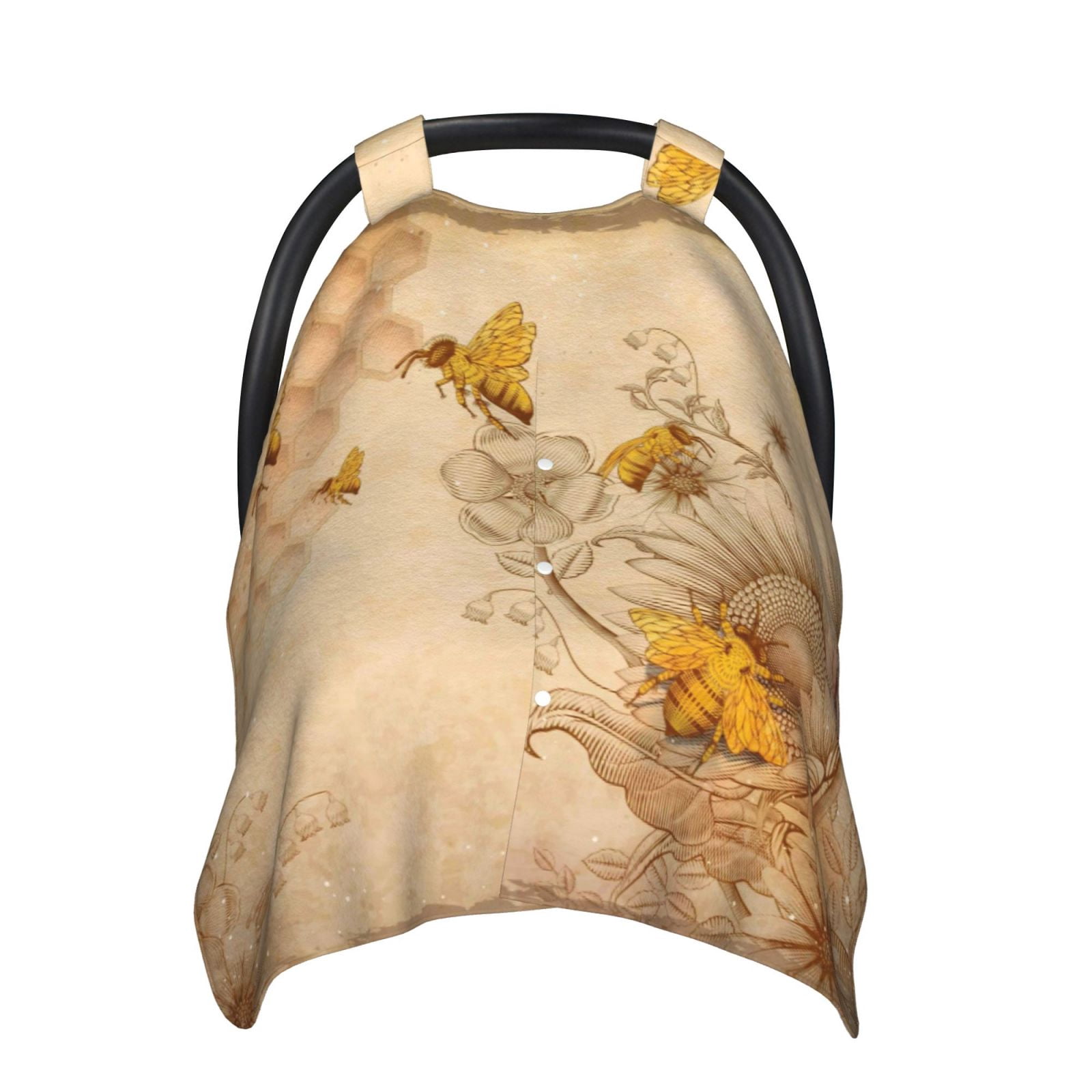 Car Seat Cover Baby - Retro Hand Drawn Honey Bees Sunflowers Breathable Infant Car Seat Cover for Baby Carseat, Lightweight Comfort Baby Essentials Must Haves Newborn Stuff for Girl Boy
