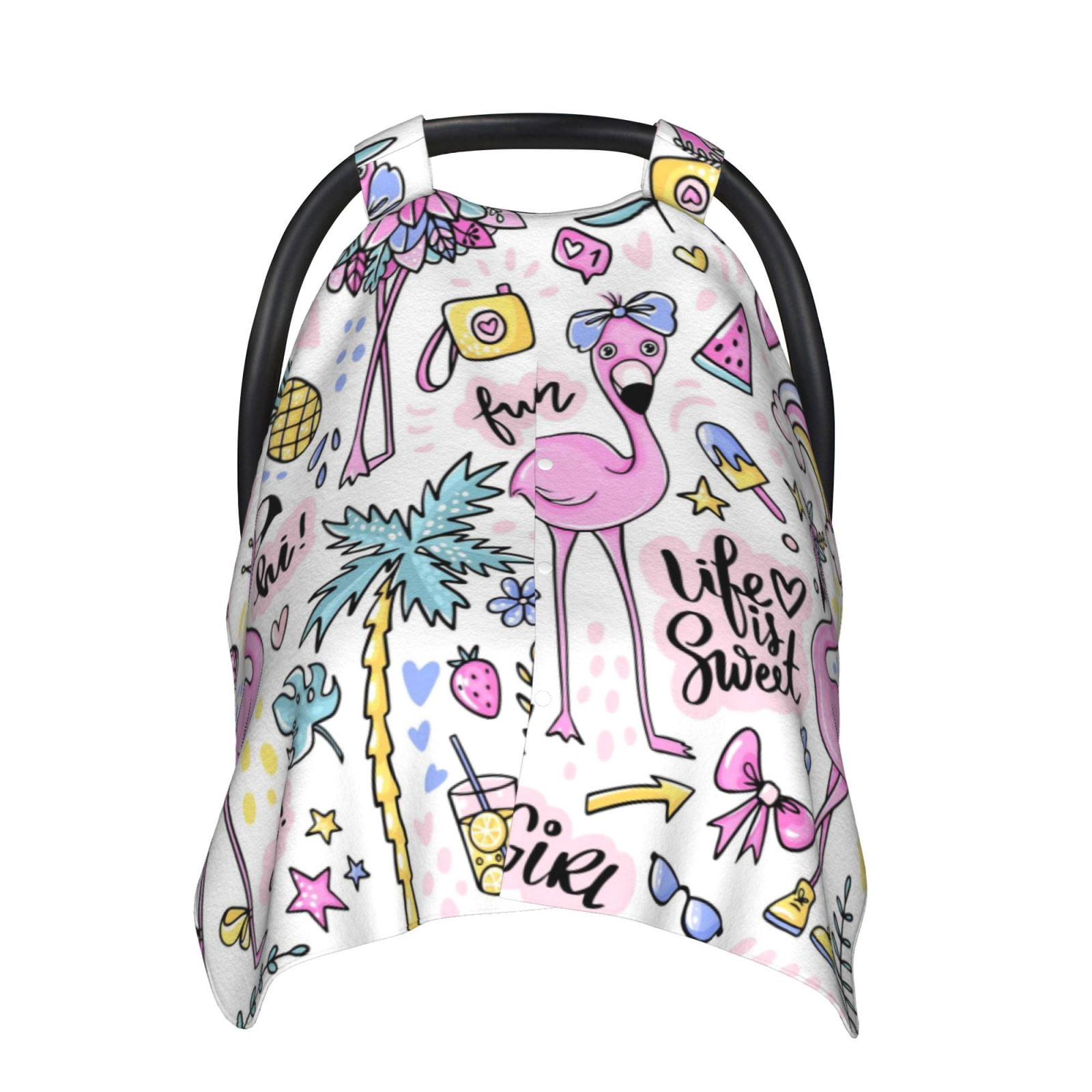 Car Seat Cover Baby - Summer with Flamingo Breathable Infant Car Seat Cover for Baby Carseat, Lightweight Comfort Baby Essentials Must Haves Newborn Stuff for Girl Boy