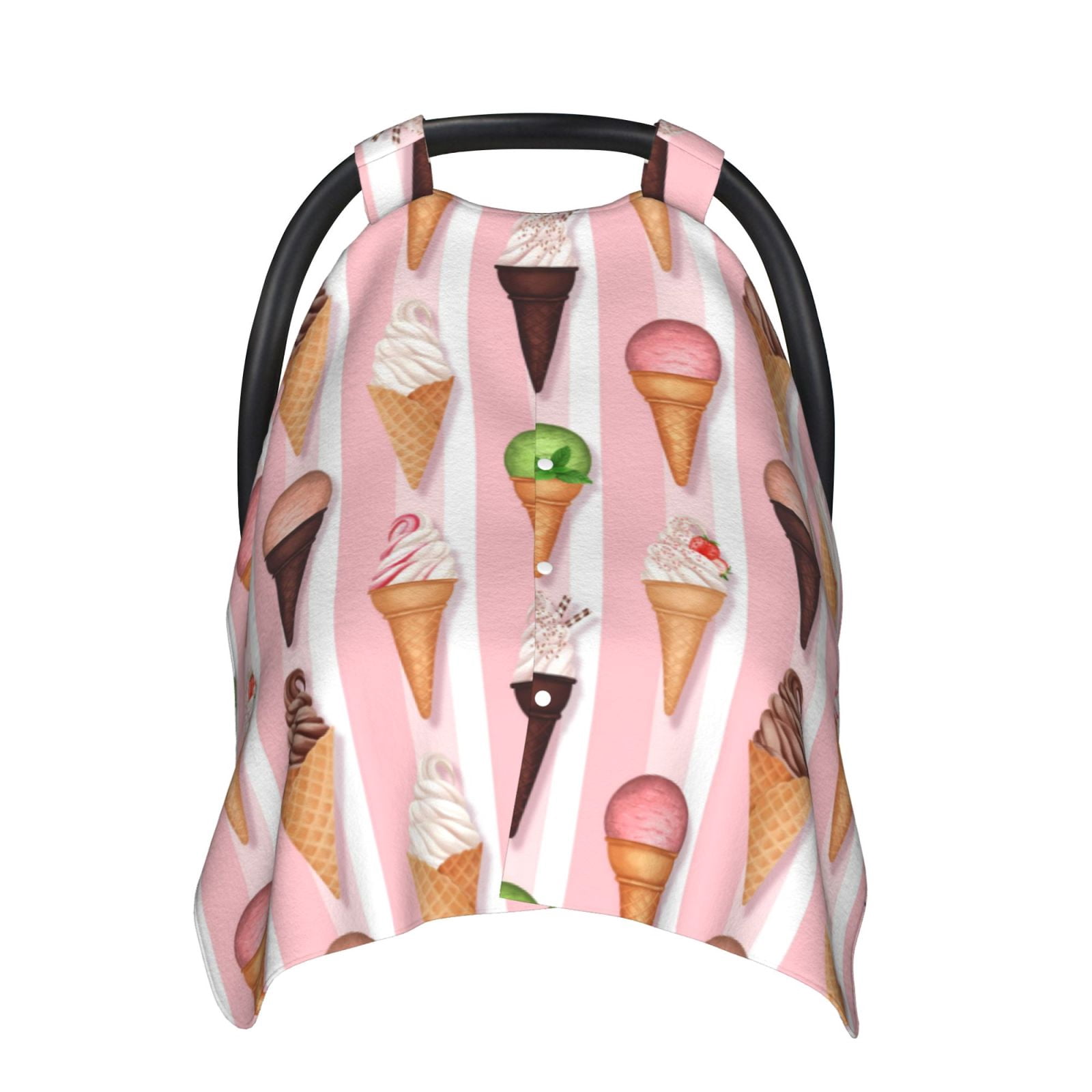 Car Seat Cover Baby - Summer Ice Cream Pink Breathable Infant Car Seat Cover for Baby Carseat, Lightweight Comfort Baby Essentials Must Haves Newborn Stuff for Girl Boy