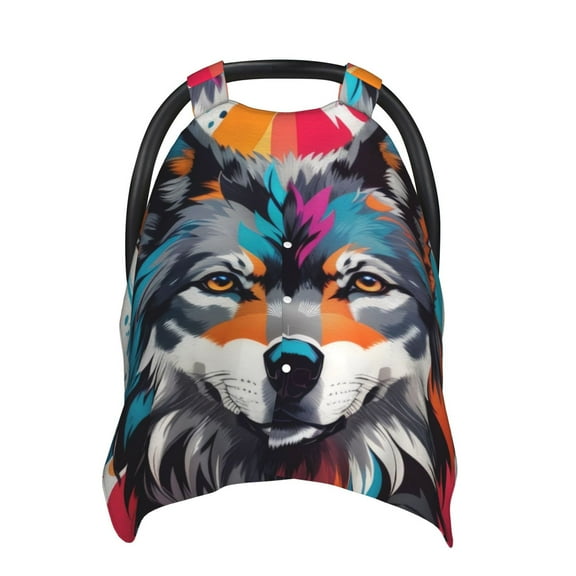 Car Seat Cover Baby - Tie-Dye Wolf Head Breathable Infant Car Seat Cover for Baby Carseat, Lightweight Comfort Baby Essentials Must Haves Newborn Stuff for Girl Boy