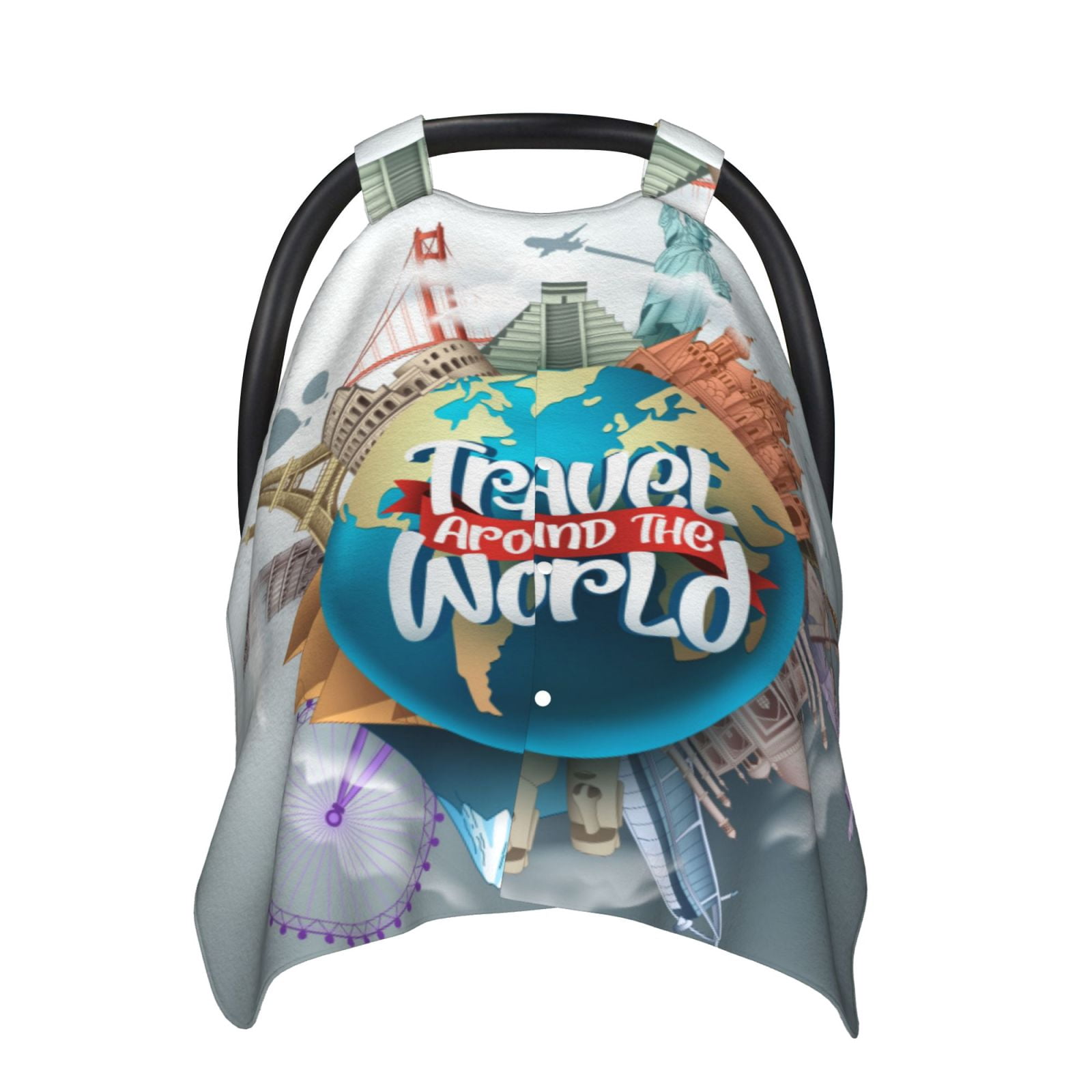 Car Seat Cover Baby - Travel Around The World Breathable Infant Car Seat Cover for Baby Carseat, Lightweight Comfort Baby Essentials Must Haves Newborn Stuff for Girl Boy