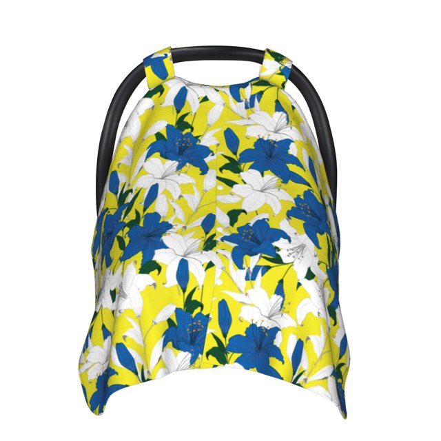 Car Seat Cover Baby, White Blue Lilies Flowers Baby Car Seat Cover for