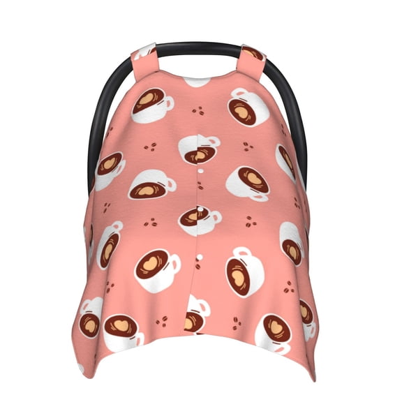 Car Seat Cover Baby - White Mug Coffee Print Pink Breathable Infant Car Seat Cover for Baby Carseat, Lightweight Comfort Baby Essentials Must Haves Newborn Stuff for Girl Boy