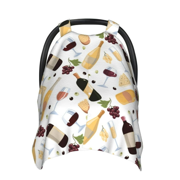 Car Seat Cover Baby - Wine Bottle Print No.9037 Breathable Infant Car Seat Cover for Baby Carseat, Lightweight Comfort Baby Essentials Must Haves Newborn Stuff for Girl Boy