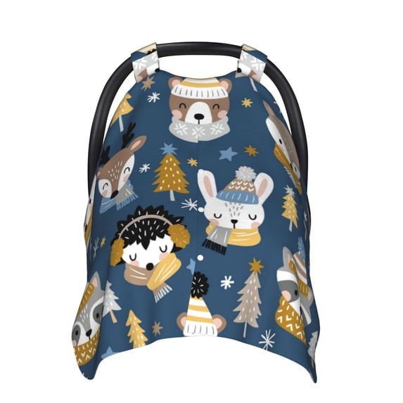 Car Seat Cover Baby, Winter Animal Friends Baby Car Seat Cover for Baby Boys Girls Newborn , Infant Car Seat Canopy Cover Nursing Breastfeeding Cover Warm Blanket