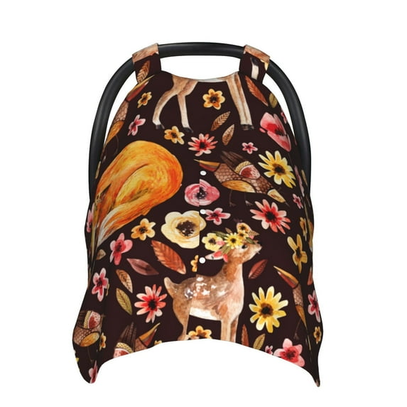 Car Seat Cover Baby - Woodland Creatures Floral Breathable Infant Car Seat Cover for Baby Carseat, Lightweight Comfort Baby Essentials Must Haves Newborn Stuff for Girl Boy