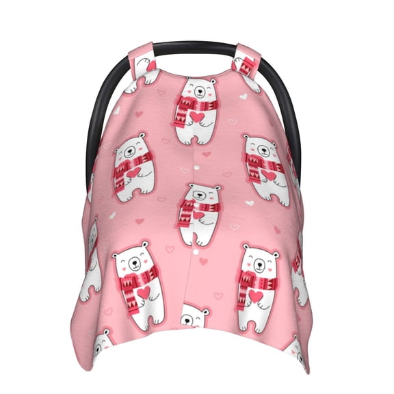 Car Seat Cover Baby - pink Scarf bear Breathable Infant Car Seat Cover for Baby Carseat, Lightweight Comfort Baby Essentials Must Haves Newborn Stuff for Girl Boy