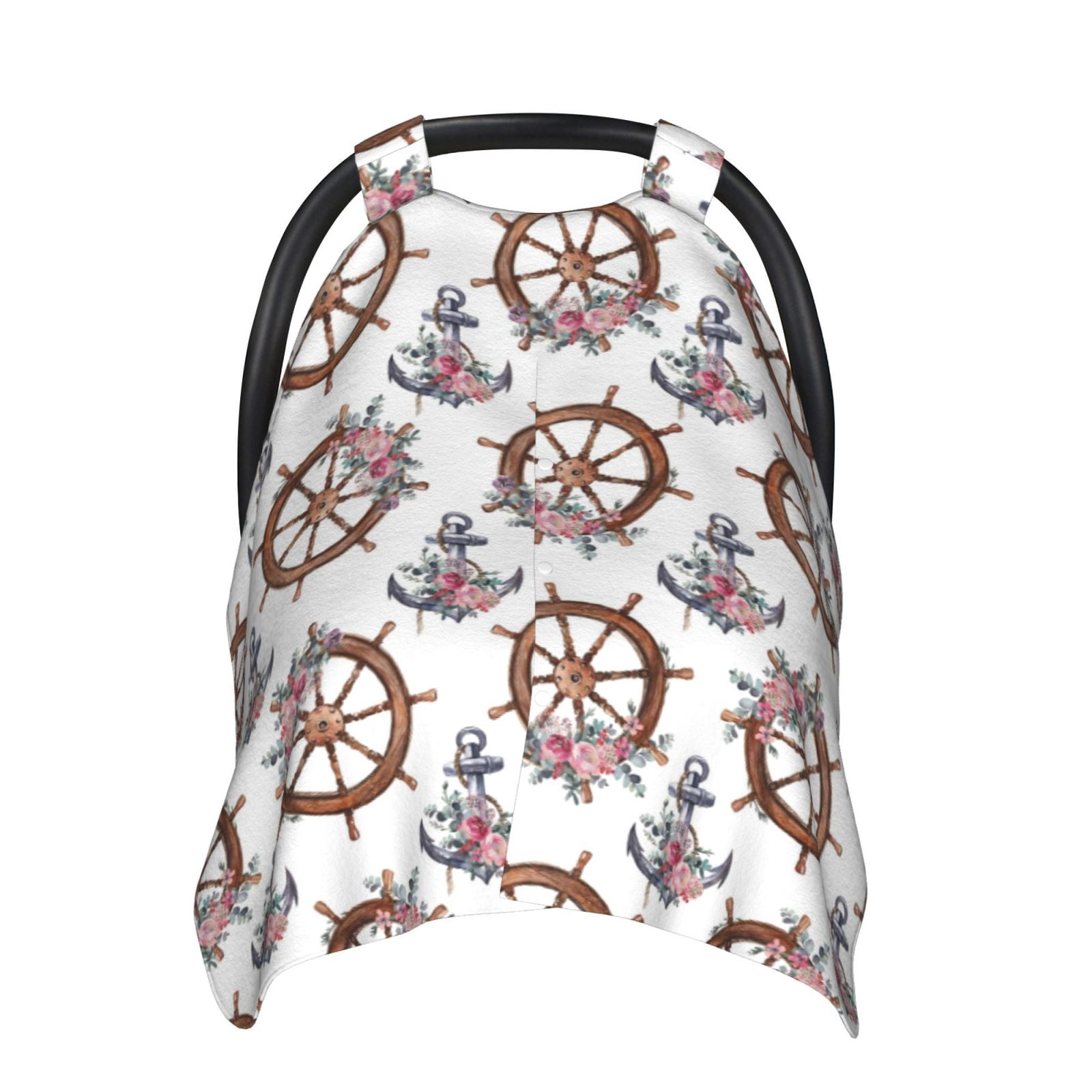 Car Seat Cover Baby - vintage floral steering wheel anchor Breathable Infant Car Seat Cover for Baby Carseat, Lightweight Comfort Baby Essentials Must Haves Newborn Stuff for Girl Boy