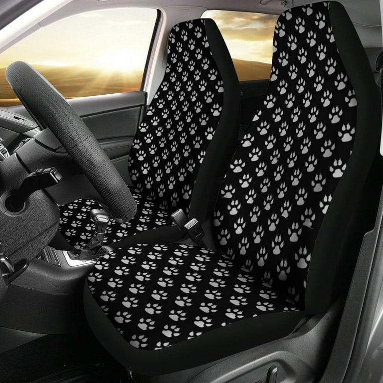 Car Seat Cover Beige and Brown Paw Print Pattern Pet Love Theme Set SUV Universal Fit Front Bucket Walmart