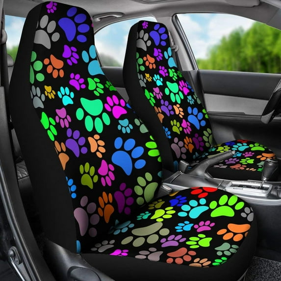 Car Seat Cover Beige and Brown Paw Print Pattern Pet Love ThemeSet SUV Universal Fit Front Bucket