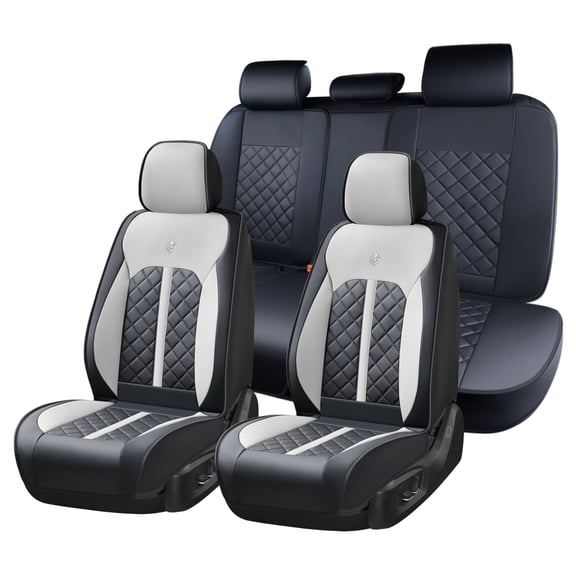 Car Seat Cover for CHRYSLER 300M 2003, Black and Gray Car Seat Covers, Waterproof Faux Leather 5 Seats Full Set Non-slip Suitable for All Seasons, Give Your Interior a New Look