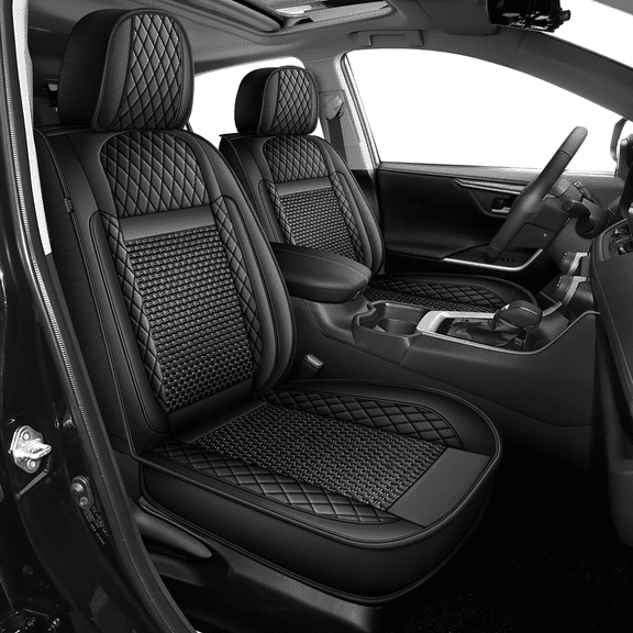 Car Seat Cover Fit for Dodge Durango 2007-2024:Breathable Cooling Ice Silk Leather Seat Protector,Airbags Compatible Interior Accessories(Black,Front Row)