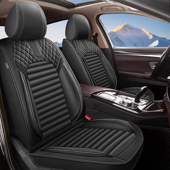 Car Seat Cover Fit for Hyundai Genesis 2009-2016,Waterproof Breathable Leather Automotive Seat Covers Anti-Slip Easy to Install Black,Front Set(2 Seats)