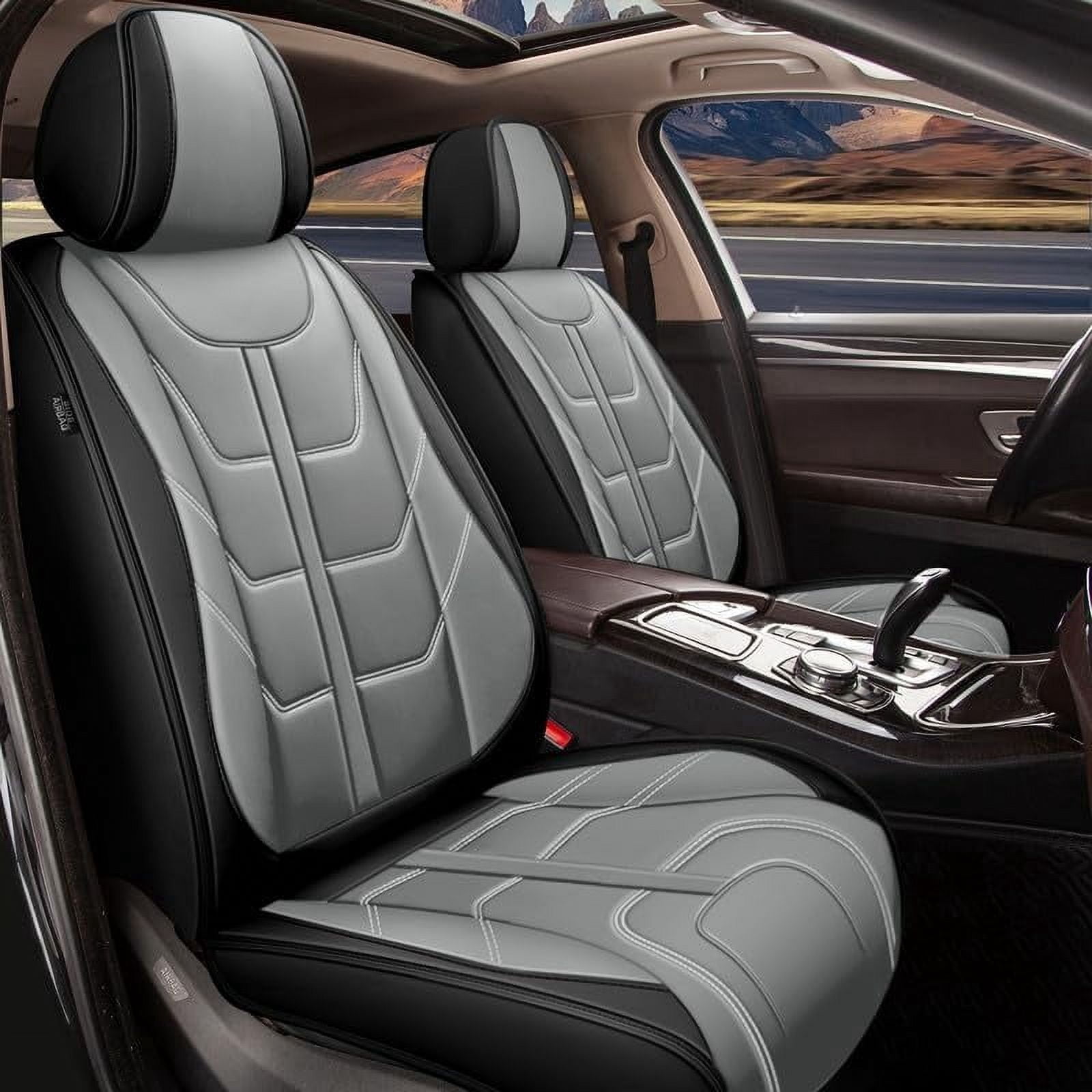 Car Seat Cover Fit for BMW 7-Series 2011-2024 Waterproof Leather Seat Covers Car Seat Protector Compatible Airbag Gray,Front Set(2 Seats)