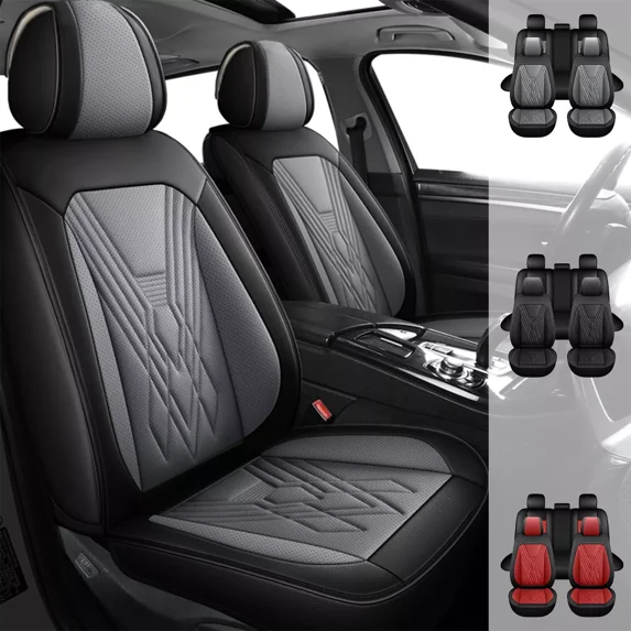 Car Seat Cover Fit for Chevy Malibu 2004-2025, 5 Seat Breathable Leatherette Seat Protectors for Equinox Cobalt Impala Prizm All-weather Black Gray