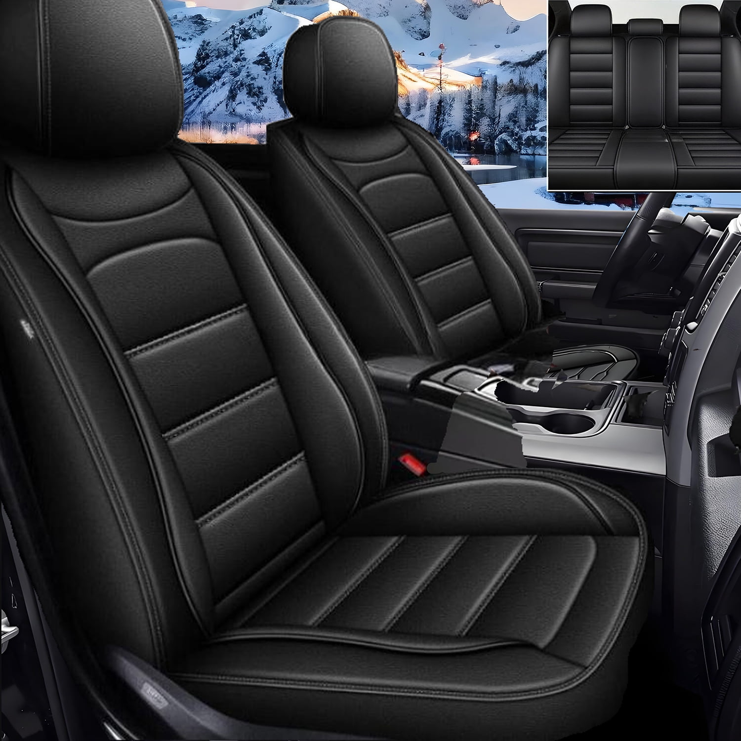 Car Seat Cover Fit for Jeep Compass 2012-2025 Waterproof Faux Leather Seat Protector Vehicle Cushion Covers Compatible Airbag Full Set 5 Seats Black