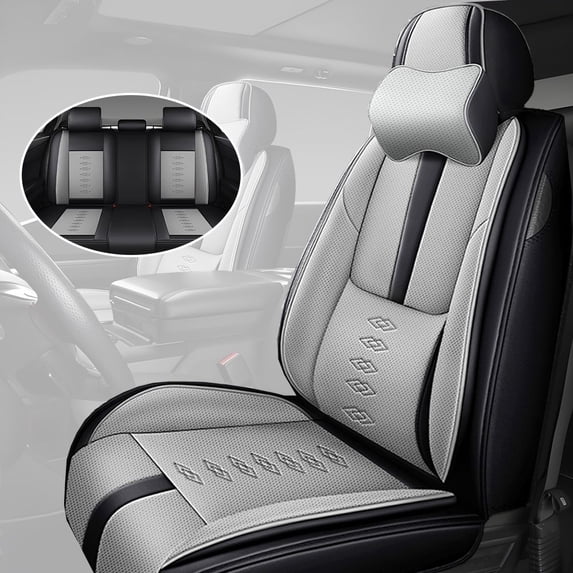 Car Seat Cover for HONDA ACCORD 2012, Gray and Black Car Seat Covers, Leather 5 Seats Full Set With a Headrest and Lumbar Support Beautify Interior, 4-Door Sedans Only, Pet Car Seat Covers