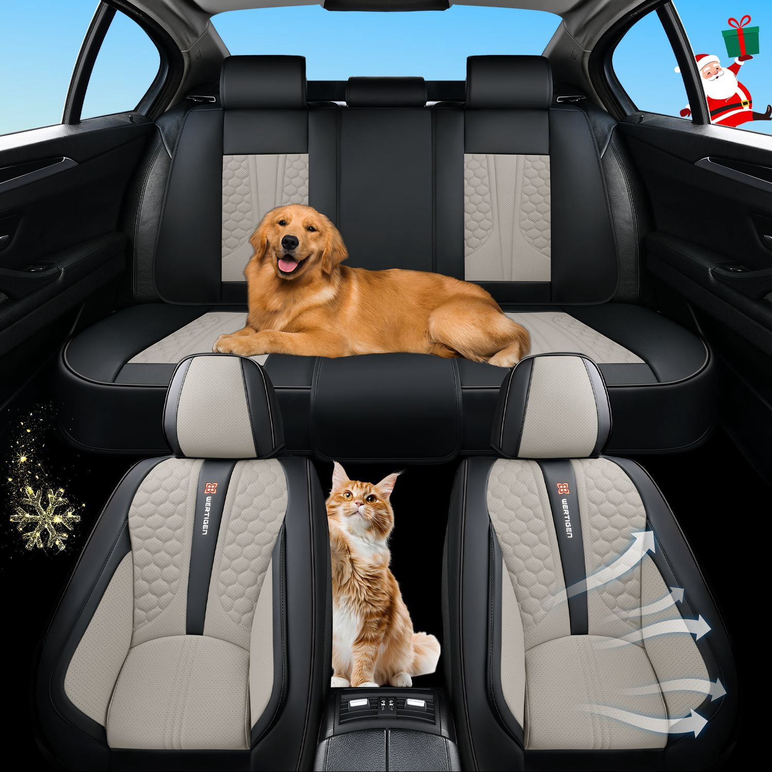 Car Seat Cover for Hyundai Tucson 2005-2026, Black and Gray Car Seat Covers, Premium Leather, 5 Piece Full Set, Waterproof, Anti-Slip, Suitable for All Seasons, Beautify the Interior of Old Cars