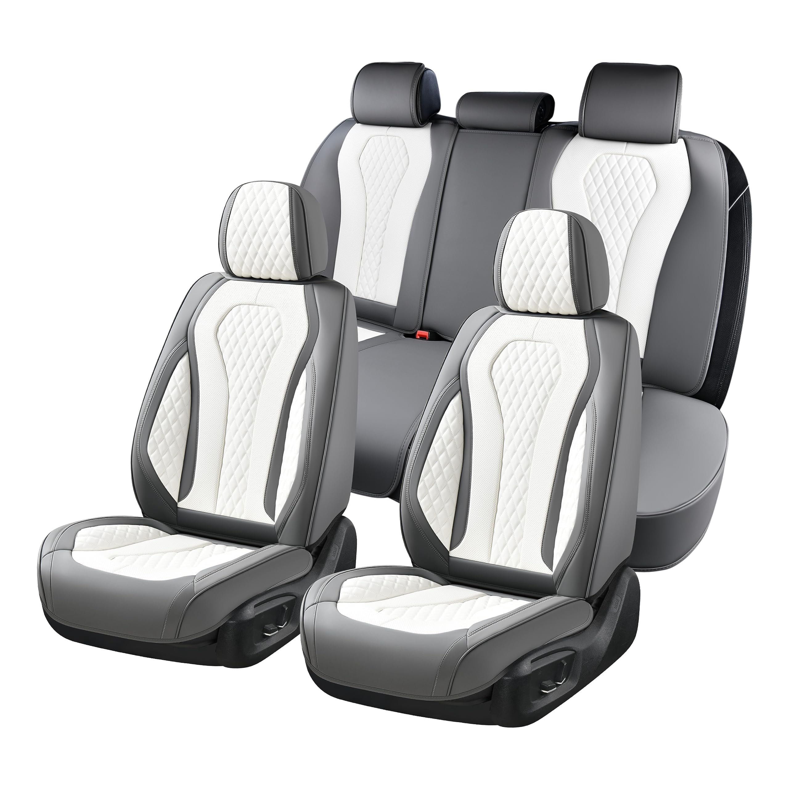 Car Seat Cover for INFINITI Q50 2014-2024, Gray and White Car Seat Covers, Waterproof Leather, 5 Piece Full Set, Easy to Clean and Install, Non-slip, Beautify Interior