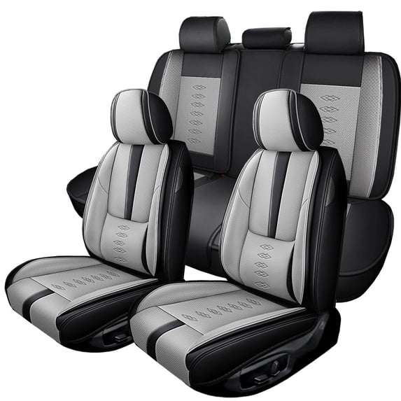 Car Seat Cover for JEEP RENEGADE 2023, Gray and Black Car Seat Covers, Premium Leather Full Set of 5 Seats With Lumbar Support Non-slip, Airbag-Compatible